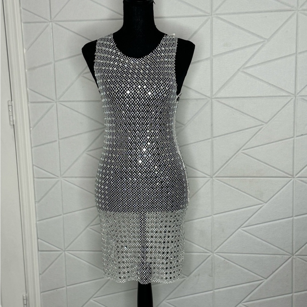 Stunning sliver mesh dress.